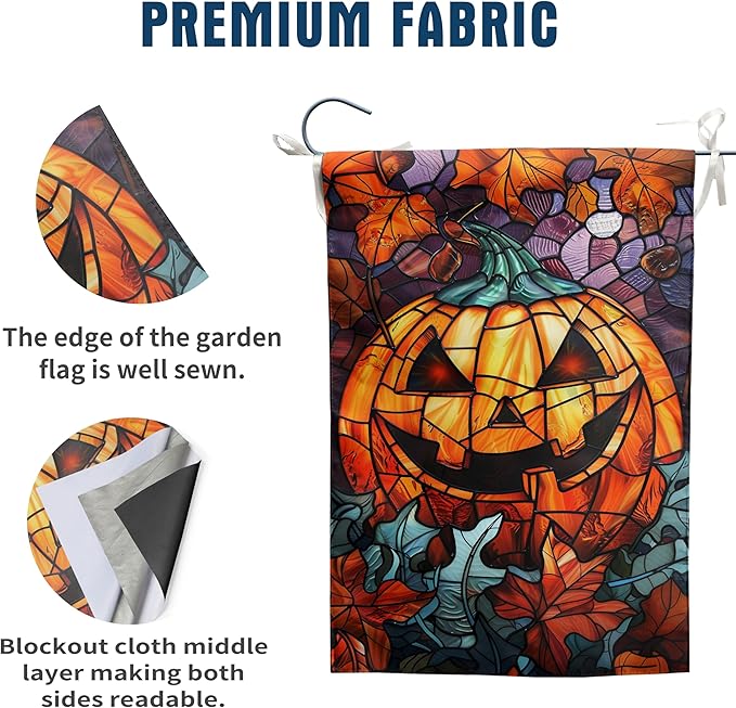 Scary Pumpkin Garden Flag Spooky Halloween Yard Flags for Outside 12x18 Double Sided Small Fall Outdoor Flag Stained Glass Autumn Flags for Porch Lawn Farmhouse Thanksgiving Decor