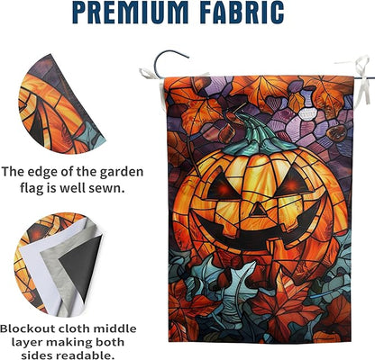 Scary Pumpkin Garden Flag Spooky Halloween Yard Flags for Outside 12x18 Double Sided Small Fall Outdoor Flag Stained Glass Autumn Flags for Porch Lawn Farmhouse Thanksgiving Decor