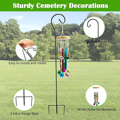 Cemetery Grave Wind Chime with Shepherds Hook, Headstones Windchime for Grave, Grave Decorations Memorials Sympathy Gifts for Loss of Loved Ones