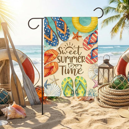 AVOIN colorlife Summer Beach Flip Flops Garden Flag 12x18 Inch Double Sided, Welcome Seasonal Coastal Burlap Yard Outdoor Decoration