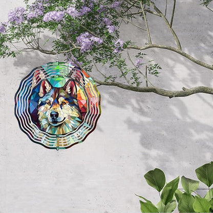 Husky Wind Spinner Pet Dog Memorial Gifts, Vibrant 3D Kinetic Metal Yard Art, Loss of Dogs Sympathy Gifts, Hanging Outdoor Garden Decor, 8" Decorative Wind Sculptures for Patio, Porch (Husky 3)