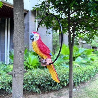 Parrot Bird Perched Statue Hanging Ring for Garden and Home Decor - Parrot Dimensions 9.8" High