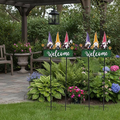 Spring Gnomes Decorations for Yard with Garden Welcome Sign, Large 43.3inch Musical Gnome Decorative Garden Stakes Metal Yard Art for Outdoor Lawn Decorations