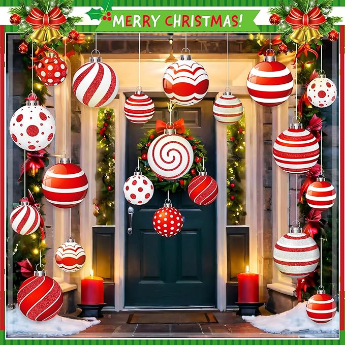 Huwena 24 Pcs Christmas Outdoor Decorations Hanging Ornaments Christmas Yard Signs Double Sided Lawn Decorations for Xmas Party Porch Lawn Decor (Fresh Style)