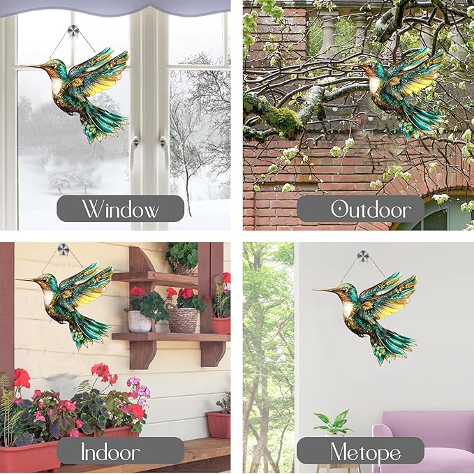 Hummingbird Suncatchers for Windows Hanging Garden Suncatcher Acrylic Window Hanging Panels Decor Gifts for Mom Friend Grandma Wife Housewarming Birthday Home 7.87 * 7.87inc/20 * 20cm (E)