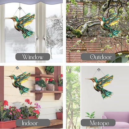 Hummingbird Suncatchers for Windows Hanging Garden Suncatcher Acrylic Window Hanging Panels Decor Gifts for Mom Friend Grandma Wife Housewarming Birthday Home 7.87 * 7.87inc/20 * 20cm (E)