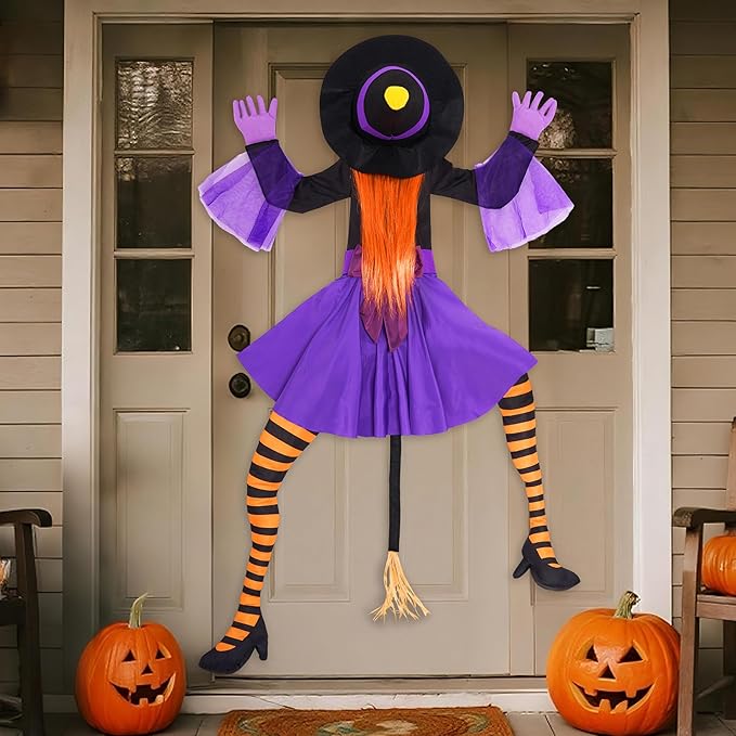 JOYIN 56'' Crashing Witch Halloween Tree Decorations Outdoor, Flying Witch on Broom Hanging Decorations for Yard, Porch, Door, Lawn, Haunted House Prop