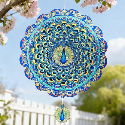 Peacock Wind Spinners Outdoor, 12In Stainless Steel Wind Spinners Outside, 3D Kinetic Hanging Sculpture, Rustproof Metal Garden Decor Ornaments for Yard Art, Women, Men, Holidays
