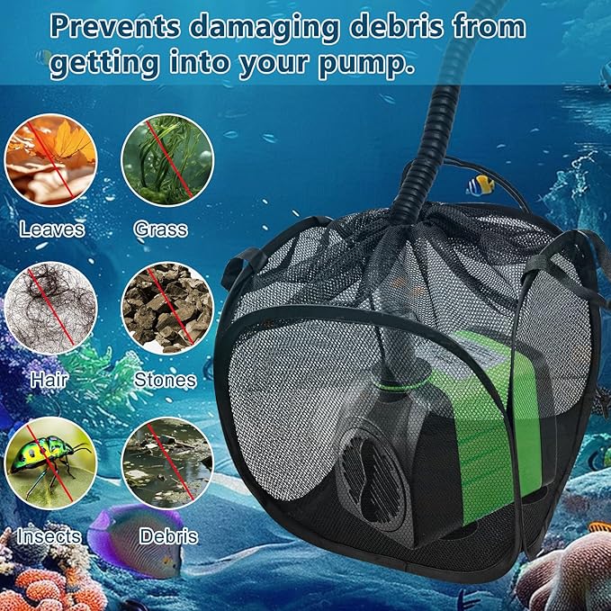 2Pcs Pop Up Pond Filter Bag 7inch Stainless Steel Wire Water Pump Barrier Box Cover Anti-Clogging Metal Frame Foldable Pump Mesh Basket with 2 Handles for Waterfall Swimming Pool Outdoor Fish Pond