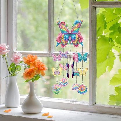 DIY Wind Chime Pendant Spring 3D Diamond Art Painting Hanging Ornament Double Sided Diamond Suncatchers for Window Home Backyard Garden Wall Door Decor (Butterfly03)