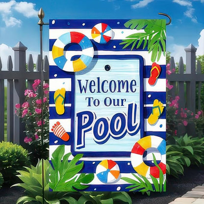 BlissYard Welcome To Our Pool Garden Flag12x18 Inch Double Sided Summer Beach Bar Pub Porch Patio Deck Backyard Poolside Decor Outside Holiday Party Seasonal Farmhouse Banner Outdoor Decor