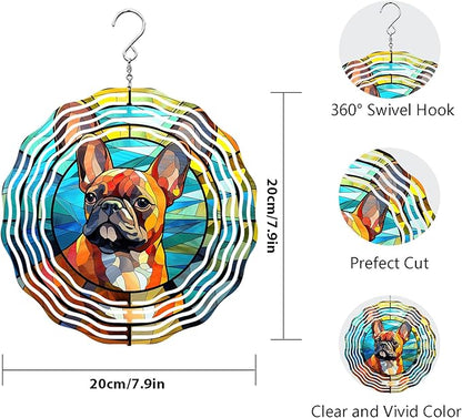 French Bulldog Wind Spinner Pet Dog Memorial Gifts, Vibrant 3D Kinetic Metal Hanging Outdoor Garden Decor, Frenchie Gifts for Dog Lovers, 8" Wind Sculptures for Patio, Porch, Yard Art (Frenchie 5)