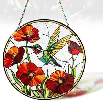 7.8" Hummingbird Stained Glass Suncatcher, Bird Suncatcher for Window Hanging, Sun Catcher Art Decor for Home Garden Housewarming, Gift for Mom, Grandma, Women, Friend, Bird Lover BIRD-30B-SG8