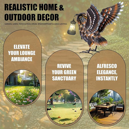 Modista Metal Yard Art Decor Owl Garden Statues Sculptures with Solar Lamp for Home Yard Decorations Outdoor Clearance