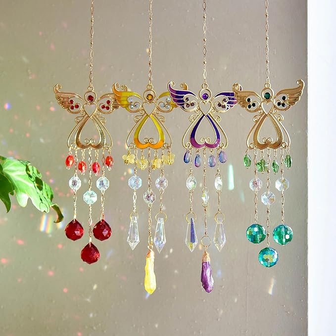 WOMHOPE Sun Catcher Crystals Hanging Rainbow Maker for Windows Garden Suncatchers Crystal Prisms Angel Christmas Tree Ornament (Red)