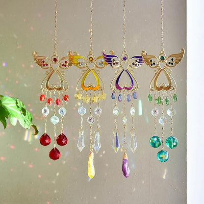WOMHOPE Sun Catcher Crystals Hanging Rainbow Maker for Windows Garden Suncatchers Crystal Prisms Angel Christmas Tree Ornament (Red)