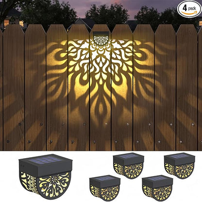 4 Pack Solar Fence Lights Outdoor Wall Lights Plastic Solar Powered Deck Step Stair Lights Mandala Theme Waterproof Fence Solar Light for Garden Post Patio Yard Decor, Gardening Gifts for Women Mom