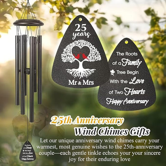 25th Anniversary Wind Chimes Gifts for Men Women,Romantic 25 Year Anniversary for Couples, Wife, Husband, Parents, Friends, 25th Wedding Gifts Idea of Happy Anniversaries Decorations,Black