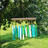 Blue Handworks Sea Glass and Driftwood Chime - Sandblasted Glass and Found Wood Hand Crafted Wind Chime