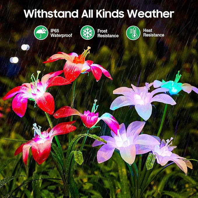 Ahaorigin Solar Garden Lights Outdoor, 6 Pack Blooming Lily Solar Flowers Outdoor Waterproof, 7 Color Changing Bigger Flower Lights for Yard Patio Outside Decorative Mom Gift