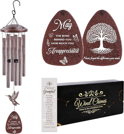 Thank You Wind Chimes for Outside: Thank You Gifts for Men Women, Mental Hummingbird Wind Chime, Thoughtful Appreciation Gift Set for Mom Friends Coworker Employee Teacher