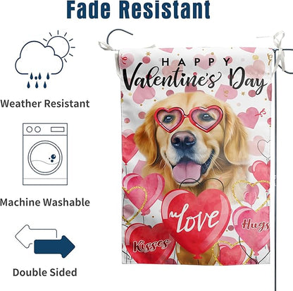 Golden Retriever Valentine Garden Flag Valentines Day Flags for Outside 12x18 Double Sided Small Yard Flags Dog Valentine's Day Decor Outdoor Lawn Valentines Banners Front Porch
