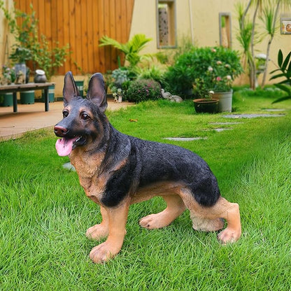 German Shepherd Garden Statue with Solar Lantern, Realistic Dog Sculpture for Yard Art, Birthday Gift for Women Mom Grandma, Housewarming Gift for New Home, Outdoor Resin Puppy Figurine