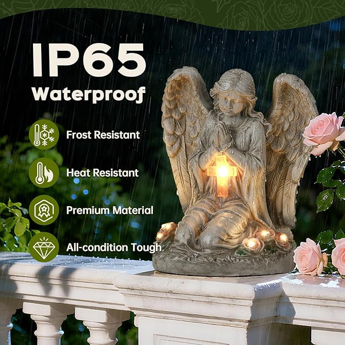 Solar Angel Garden Statue Outdoor Decor Cemetery Decorations for Grave Praying Angel Figurines with LED Light for Outdoor Lawn Yard Patio Decor Memorial Gifts for Women, Mom, Grandma