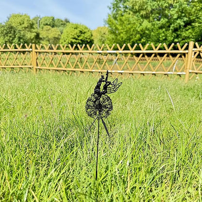 Flower Fairy Dancing with Dandelion Garden Sculpture,Angel Metal Ornaments Stainless Steel Statue Decorations,Wonderland Outdoor Yard Lawn Patio Stakes Sculptures Decor (E)