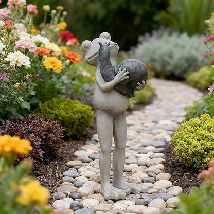 Frog Snail Garden Statue Outdoor – Resin Decor Figurine for Yard Desk Frog Gifts for Women Figurines Pathway Outdoor Front Yard Decorations Outdoor 12 * 5 * 4