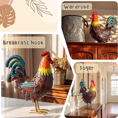 Zhengmy Metal Rooster Garden Statue Lifelike Colorful Metal Rooster Yard Decor Hand-Painted Iron Chicken Sculpture for Patio Lawn Backyard Farmhouse Outdoor Indoor Decoration(Reddish Brown)