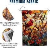 Stained Glass Cardinal Birds Garden Flag Spring Summer House Flag Fall Floral Decorative Yard Flags for Outside 28x40 Double Sided Large Seasonal Lawn Flags Rustic Outdoor Decor