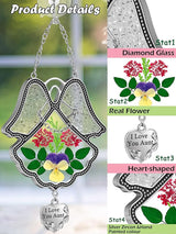 KY&BOSAM Angel Suncatcher I Love You Aunt Stained Glass Panels Suncatchers for Windows Wind Chime with Pressed Flower Glass and Metal Heart Charm Birthdays Gifts for Aunt Mothers Day Garden Decor