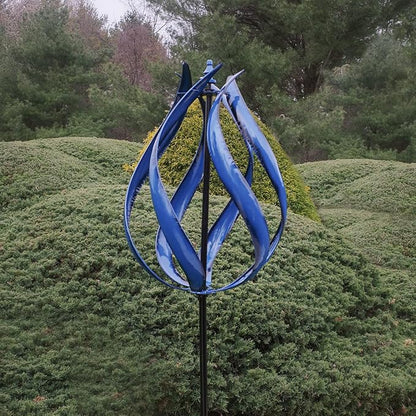 Large 3D Ice Blue Fire Flame Wind Spinner – Metal Kinetic Sculpture for Outdoor Garden, Yard & Patio – Decorative Spinning Art, Wind Catcher Chaser Spinner, Lawn Ornament, Motion Decor – 19" W X 90" H
