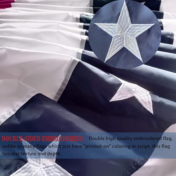 Bunting Flags Outdoor 2x4 Embroidery - Sturdy July 4th Decor Thick and Well Sewn - American Flag Bunting Heavy Duty Polyester Super Durable 2 Row Stitched Edge Canvas Head with 3 Brass Grommets