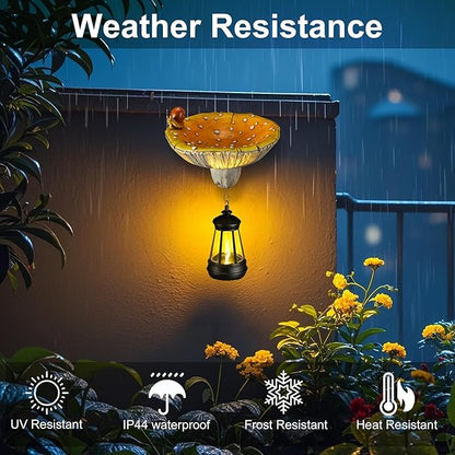 Etlemonde Solar Mushroom Garden Statue, Cute Hand-Painted Resin Decoration with Snail & Lantern, Waterproof Outdoor Ornament, Perfect Fairy Garden Decor & Unique Gift(Yellow)