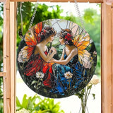 Butterfly Girl Fairy Suncatcher Acrylic Flower Fairy Window Hanging Stained Sun Catchers Indoor Window Decor with Chain Home Garden Decoration 7.8 inch YKA188 (B)