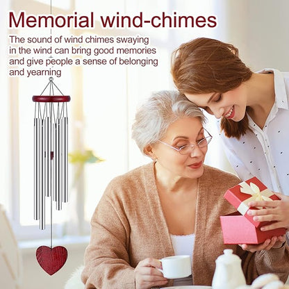 Tatuo 4 Pcs Memorial Wind Chimes 28 Inch Wooden Sympathy Wind Chimes DIY Sympathy Gift for Father's Day Loss of Loved One Bereavement with 6 Aluminum Tube for Indoor Outdoor(Silver,Classic Style)