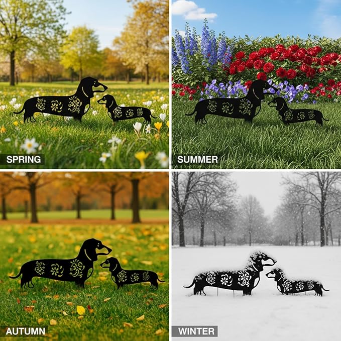 FoldTier 2 Pack Metal Dog Garden Decor for Outside Dachshund Garden Stakes Black Silhouette Decorative Stakes Decorations Dachshund Gifts Dog Lovers Yard Patio Lawn Outdoor Decor