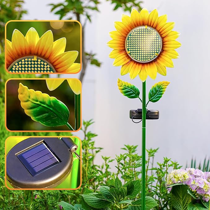 Solar Sunflower Garden Stake Lights, Waterproof LED Outdoor Decorative Lights for Yard Patio Lawn, Unique Birthday Gift for Mom Grandma, Garden Gift for Plant Lovers