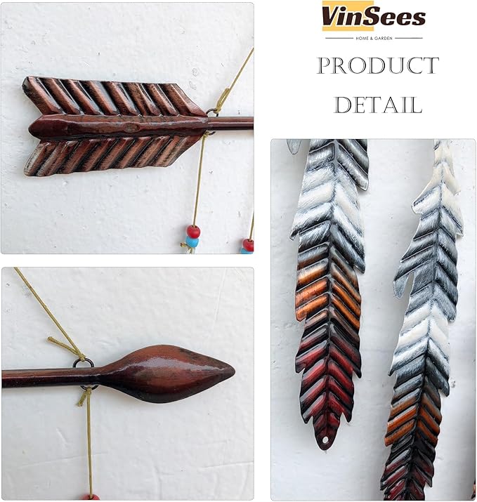 Metal Arrow & Feather Wall Art, Native American Indian Style Decor, Arrow Western Decor, Wind Chime Pendants, Thanksgiving Gift, American Indian Decoration