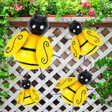 Metal Bumble Bees Garden Outdoor Decor Honey Bee Yard Art Outside Patio Fence Home Wall Decorations (Set of 4)