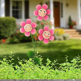 Glitzhome Happy Face Flower Yard Stake, 36”H Metal Flower Stakes with Triple Smiling Design, Iron Garden Yard Spring Decor or Wall Decor
