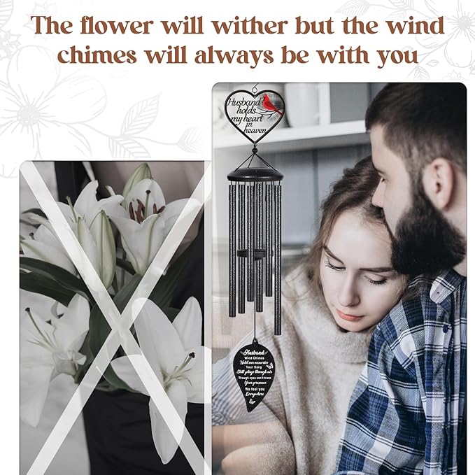 Memorial Gifts for Loss of Husband, 30" Sympathy Wind Chimes, Bereavement Remembrance Condolence Gift in Memory of Husband, Loss of Husbands Sympathy Gifts