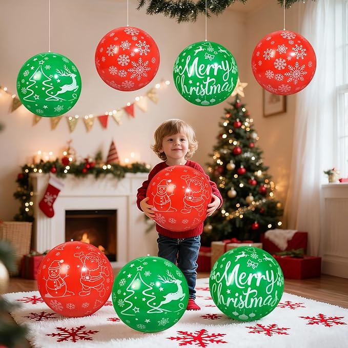 8 PCS 16 Inch Christmas Inflatable Balls Outdoor Inflatable Christmas Ball Ornaments for Xmas Garden Lawn Yard Holiday Front Door Window Decoration