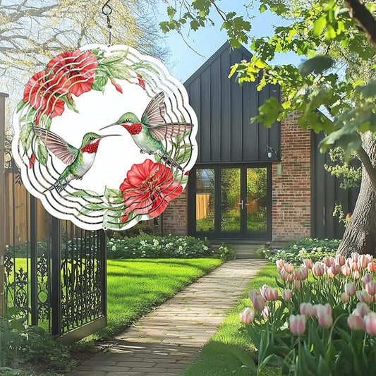 Hummingbird Wind Spinners Outdoor, Hanging Wind Spinner for Garden Decoration, 8 inch 3D Stainless Steel Metal Wind Sculpture for Indoor/Outdoor Decor