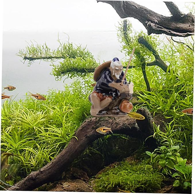 Ceramic Fisherman Ornament for Fish Tank and Garden Bonsai Water-Absorbing Decorative Statue 2.75X1.96X1.37 Inch Indoor Outdoor Table Patio D Cor