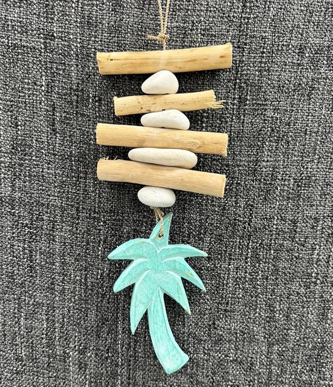 Driftwood Hanging Palm Tree Coastal Decor - Beach Wood Garland Indoor Outdoor Patio Garden Gift 15"