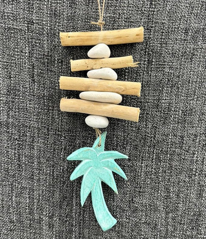 Driftwood Hanging Palm Tree Coastal Decor - Beach Wood Garland Indoor Outdoor Patio Garden Gift 15"