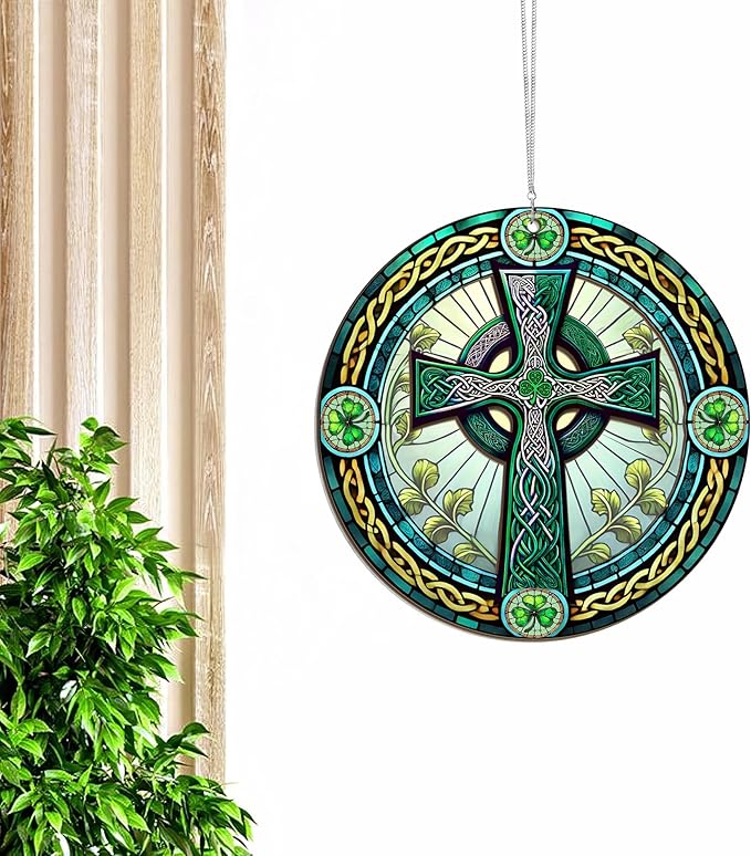 FLAGWIX St Patricks Day Decorations - Double Layered Hanging Suncatcher 6 in for Home Garden Decor - St Patricks Day Decorations, Celtic Cross Home Décor, Irish Gifts for Men Women Friends Family